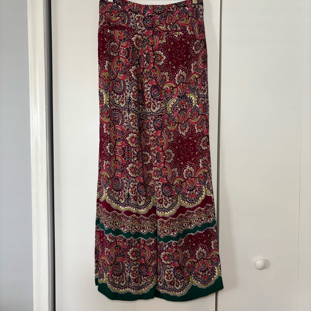 Anthropologie Women's Paisley Wide Leg Pants, Maroon Print, Size 4 - Picture 3 of 10